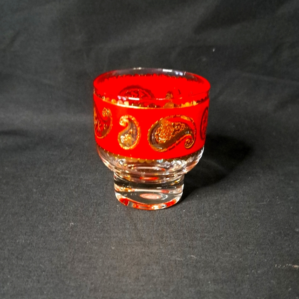 MCM Signed Culver Red and Gold Paisley Glass